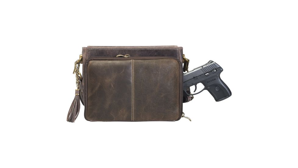 Gun Tote'n Mamas Concealed Carry Clutch Purse, Distressed Leather, Brown, GTM-CZY/22