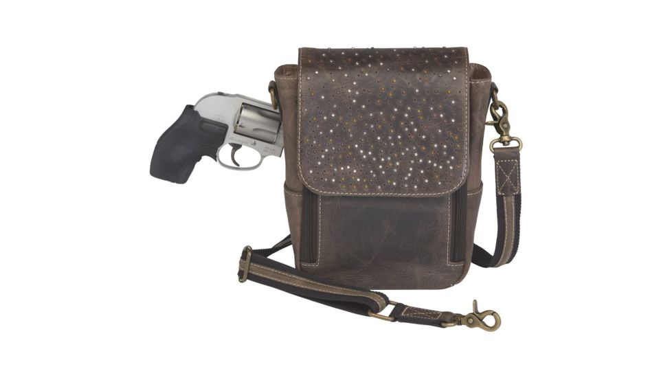 Gun Tote'n Mamas Concealed Carry Distressed Leather Cross Body Satchel, Brown, GTM-CZY/80