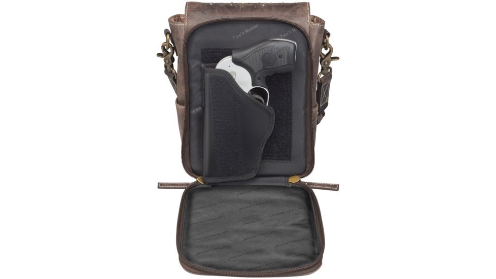 Gun Tote'n Mamas Concealed Carry Distressed Leather Cross Body Satchel, Brown, GTM-CZY/80