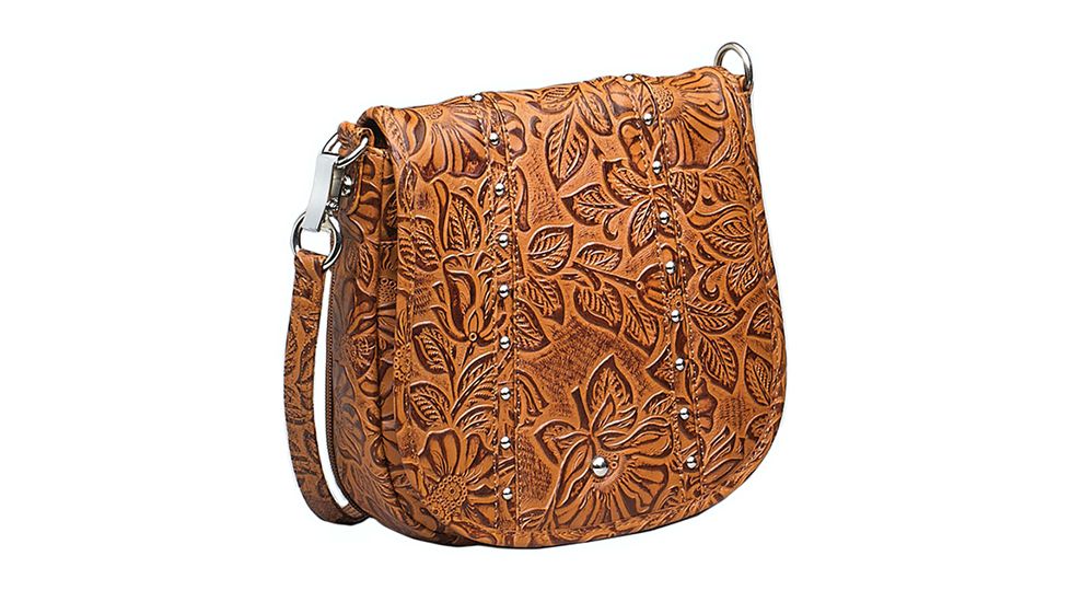 Gun Tote'n Mamas Simple Bling Tooled Leather Bag, Tan 290589