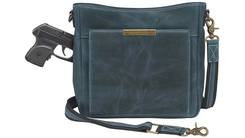 Gun Toten Mamas Distressed Leather Slim X-Body RFID Purse - Womens, Blue, GTM-CZY-98/BLUE