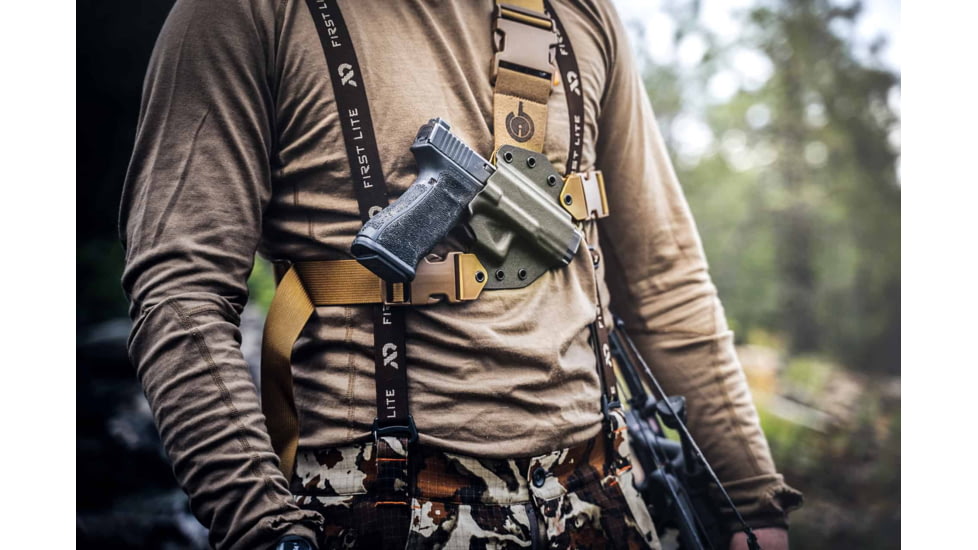 GunfightersINC Kenai Kydex Shell Nylon Harness Chest Holster, Fits FN FiveSeven, Right Hand, Gray Shell, Coyote Brown Harness, KN-FN57-040221