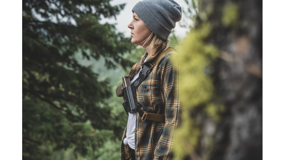 GunfightersINC Kenai Kydex Shell Nylon Harness Chest Holster, Fits FN FiveSeven, Right Hand, Gray Shell, Coyote Brown Harness, KN-FN57-040221