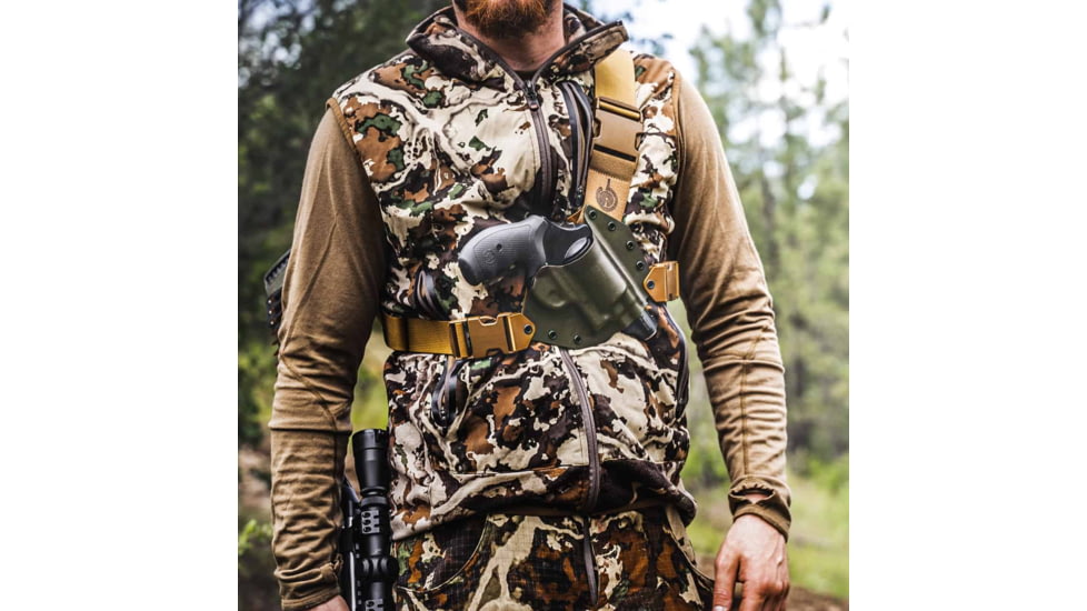 GunfightersINC Kenai Kydex Shell Nylon Harness Chest Holster, Fits FN FiveSeven, Right Hand, Gray Shell, Coyote Brown Harness, KN-FN57-040221