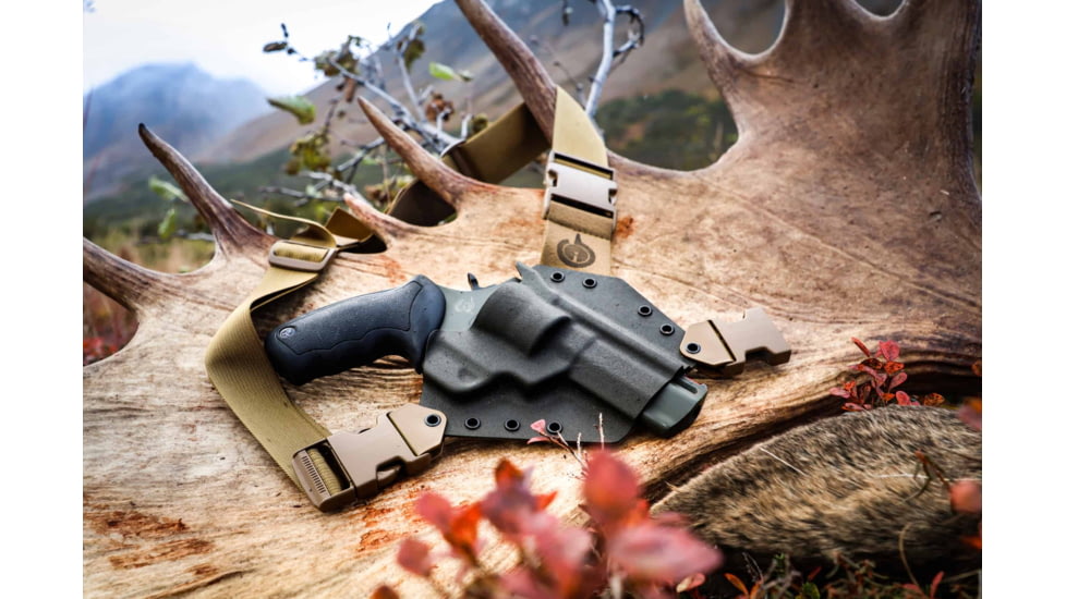 GunfightersINC Kenai Kydex Shell Nylon Harness Chest Holster, Fits FN FiveSeven, Right Hand, Gray Shell, Coyote Brown Harness, KN-FN57-040221