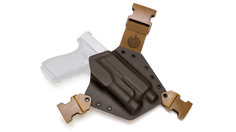 GunfightersINC Kenai Light Bearing Chest Holster, Glock 20, Tlr-1, MAS Grey/ Coyote, Coyote Harness, Left Hand, KN-LB-Glock20-TLR1-00000102