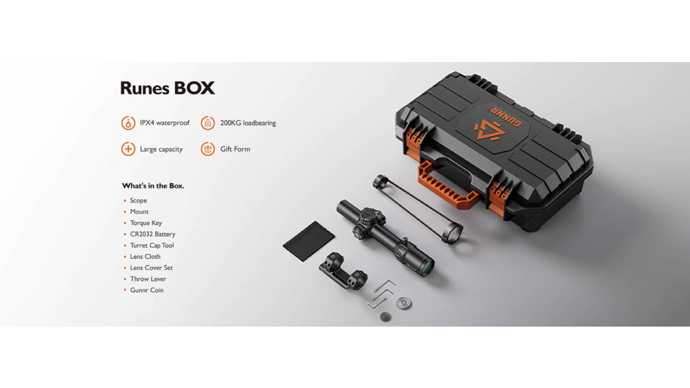 GUNNR Odin 1-6x28mm 34mm Tube FFP LPVO Rifle Scope with Mount and Case, Black, GUNBOXS16