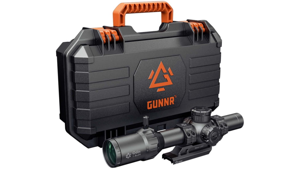 GUNNR Odin 1-8x24mm 30mm Tube FFP LPVO Rifle Scope with Mount and Case, Black, GUNBOXS18