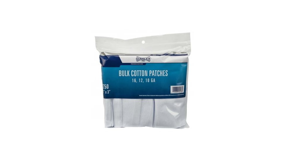 Gunslick Cotton Patches, 250 Pack - 12/16 Gauge - 3in - 20018