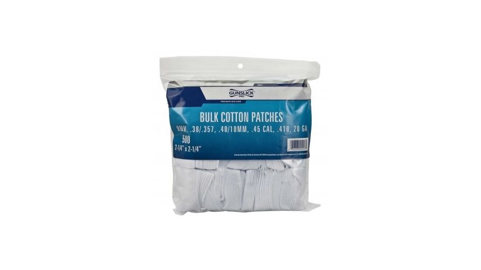 Gunslick Cotton Patches, 500 Pack - .38-.45 Cal - 410/20 Ga - 2.25in Squared - 20017
