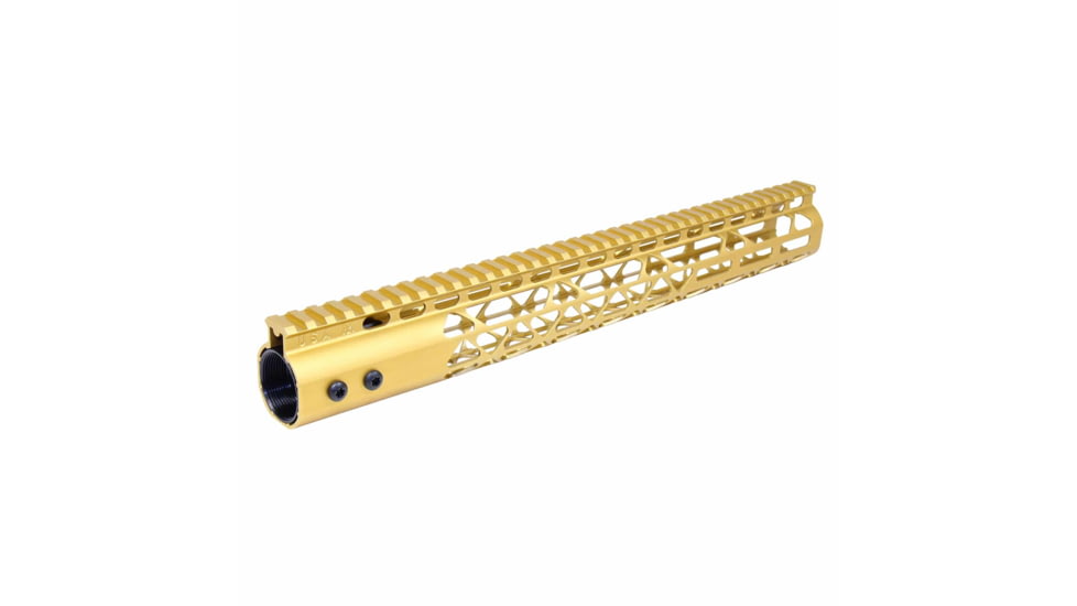Guntec USA 15in Air Lite Series M-Lok Free Floating Handguard w/ Monolithic Top Rail, Anodized Gold, GT-15MLK-AL-GOLD