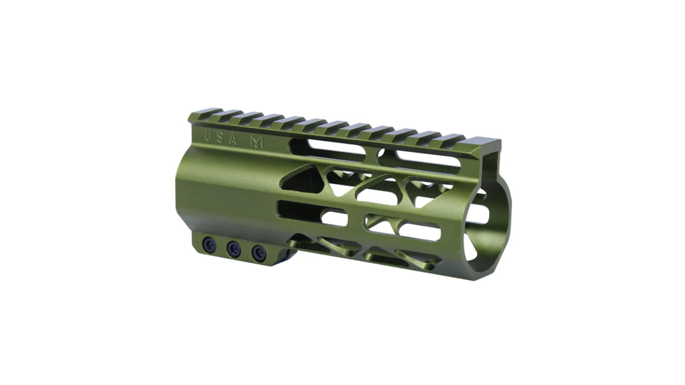 Guntec USA 5 AIR-LOK Series M-LOK Compression Free Floating Handguard w/ Monolithic Top Rail, Anodized Green, GT-5ALC-GREEN