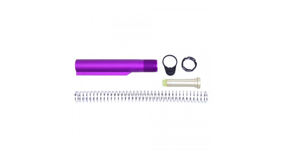Guntec USA 6-Position Mil-Spec Buffer Tube Set, AR-15, CAR Buffer/Spring/End Plate/Castle Nut, Purple MILTUBESET-PURPLE