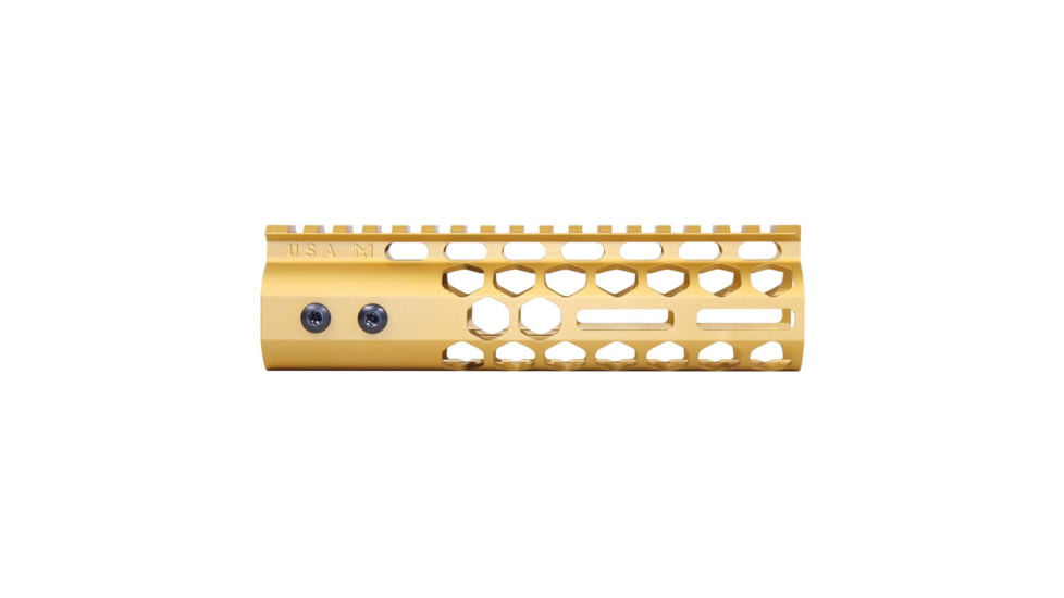 Guntec USA Air Lite Series Honeycomb M-LOK Free Floating Handguard w/ Monolithic Top Rail, 7in, Anodized Gold, GT-7HC-AL-MLK-GOLD