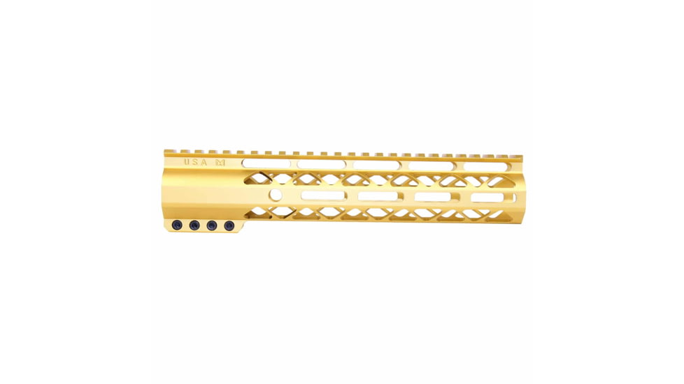 Guntec USA AirLok Series M-LOK Compression Free Floating Handguard w/Monolithic Top Rail, 10in, Gold, GT-10ALC-GOLD