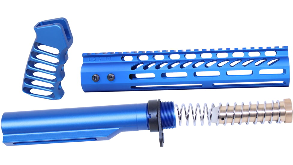 Guntec USA AR-15 10in Pistol Brace Build Kit With Milspec Buffer Tube, Anodized Blue, ULTRA-BBK10-BLUE