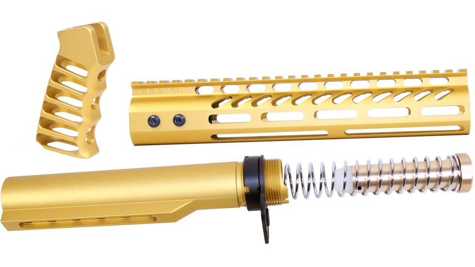Guntec USA AR-15 10in Pistol Brace Build Kit With Milspec Buffer Tube, Anodized Gold, ULTRA-BBK10-GOLD