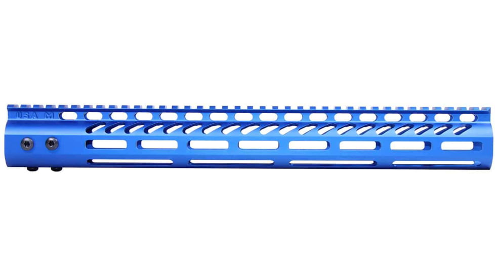 Guntec USA AR-15 15in Ultra Lightweight Thin M-LOK System Free Floating Handguard w/ Monolithic Top Rail, Anodized Blue, GT-15MLK-BLUE