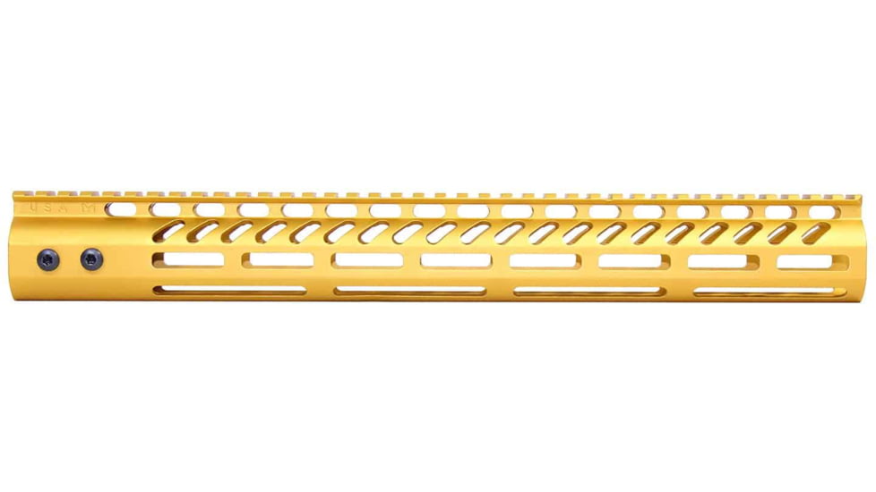 Guntec USA AR-15 15in Ultra Lightweight Thin M-LOK System Free Floating Handguard w/ Monolithic Top Rail, Anodized Gold, GT-15MLK-GOLD
