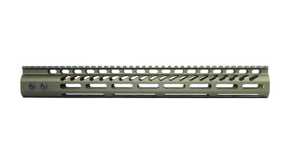 Guntec USA AR-15 15in Ultra Lightweight Thin M-LOK System Free Floating Handguard w/ Monolithic Top Rail, Anodized Green, GT-15MLK-GREEN