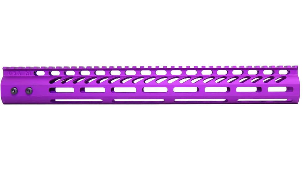 Guntec USA AR-15 15in Ultra Lightweight Thin M-LOK System Free Floating Handguard w/ Monolithic Top Rail, Anodized Purple, GT-15MLK-PURPLE