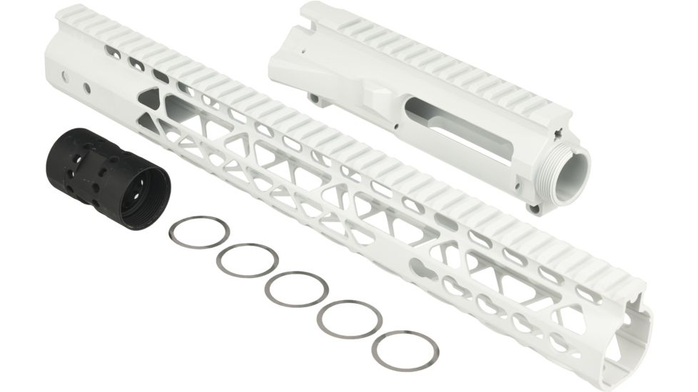 Guntec USA AR-15 .223/5.56 Stripped Billet Upper Receiver w/15 inch Air Lite Keymod Handguard, Artic White, GT-UPPER-SET-AW-15AIRLITE