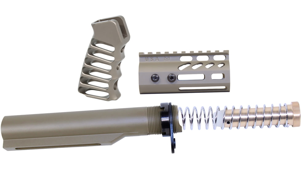 Guntec USA AR-15 4in Pistol Brace Build Kit With Milspec Buffer Tube, Cerakote Flat Dark Earth, ULTRA-BBK4-FDE