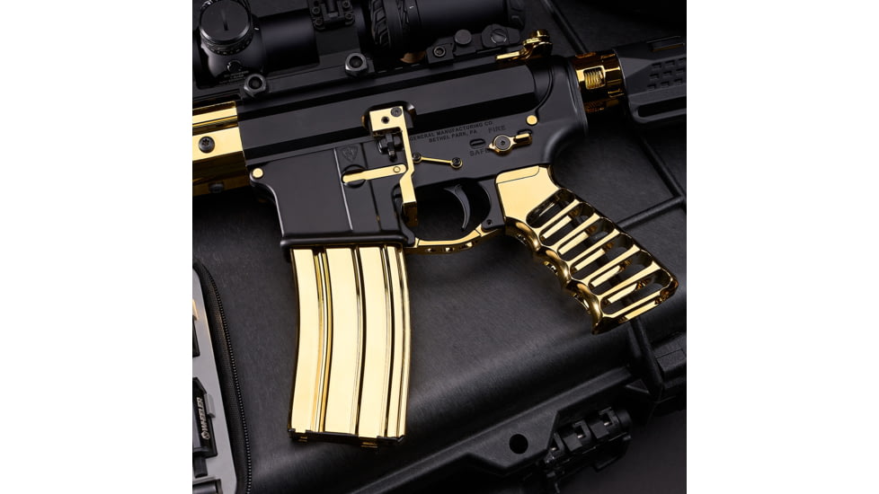 Guntec USA AR-15 5.56mm 30 Round Rifle Magazine w/Anti-Tilt Follower, Gold Plated, MAG30-GP-30RD