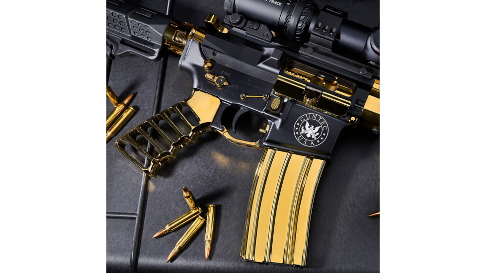 Guntec USA AR-15 5.56mm 30 Round Rifle Magazine w/Anti-Tilt Follower, Gold Plated, MAG30-GP-30RD