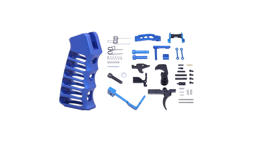 Guntec USA AR-15 Enhanced Lower Parts Kit w/ Upgrades &amp; Skeletonized Aluminum Pistol Grip