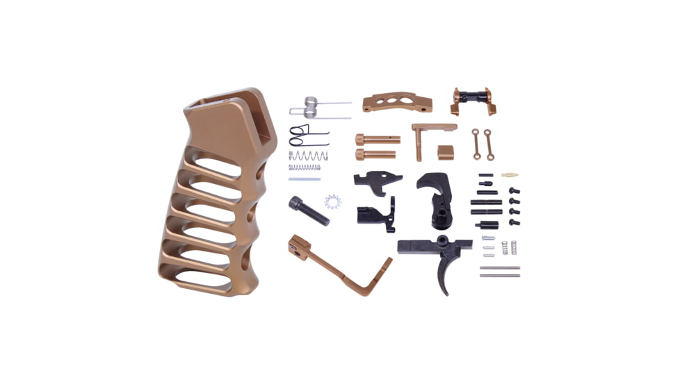 Guntec USA AR-15 Enhanced Lower Parts Kit w/ Upgrades &amp; Skeletonized Aluminum Pistol Grip