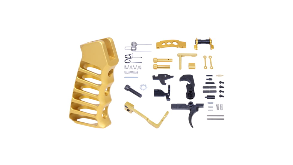 Guntec USA AR-15 Enhanced Lower Parts Kit w/ Upgrades &amp; Skeletonized Aluminum Pistol Grip