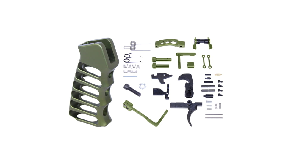 Guntec USA AR-15 Enhanced Lower Parts Kit w/ Upgrades &amp; Skeletonized Aluminum Pistol Grip