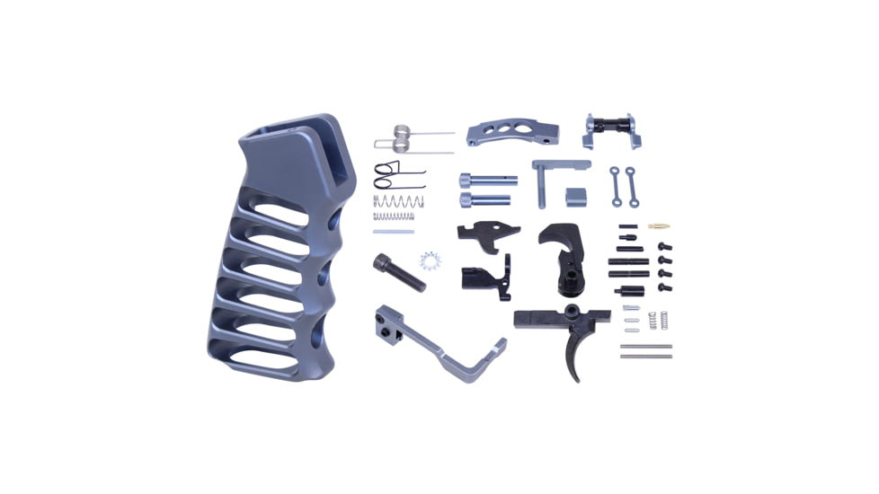Guntec USA AR-15 Enhanced Lower Parts Kit w/ Upgrades &amp; Skeletonized Aluminum Pistol Grip