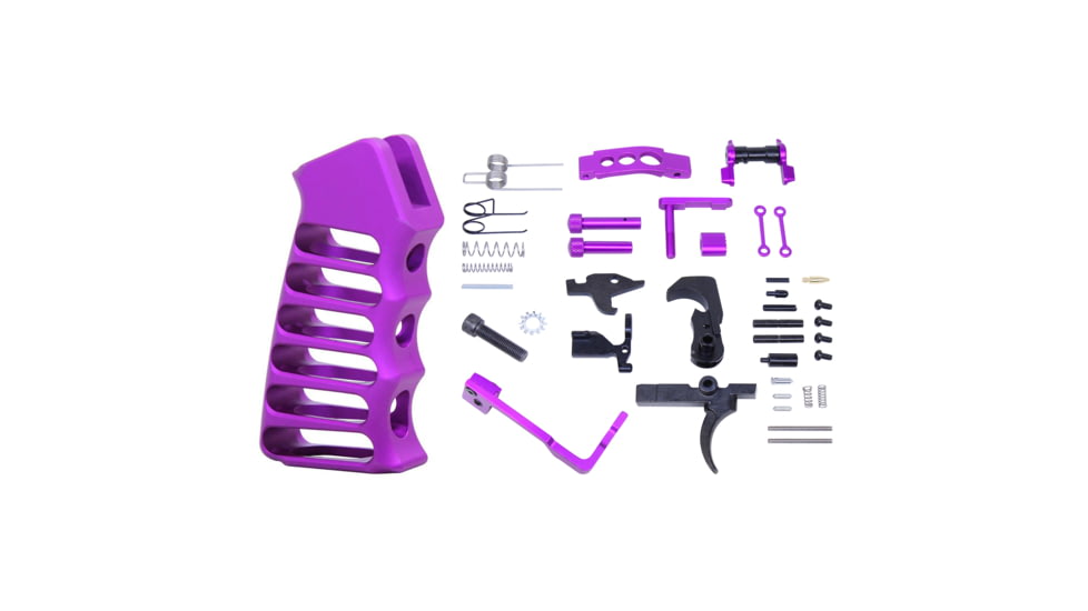 Guntec USA AR-15 Enhanced Lower Parts Kit w/ Upgrades &amp; Skeletonized Aluminum Pistol Grip