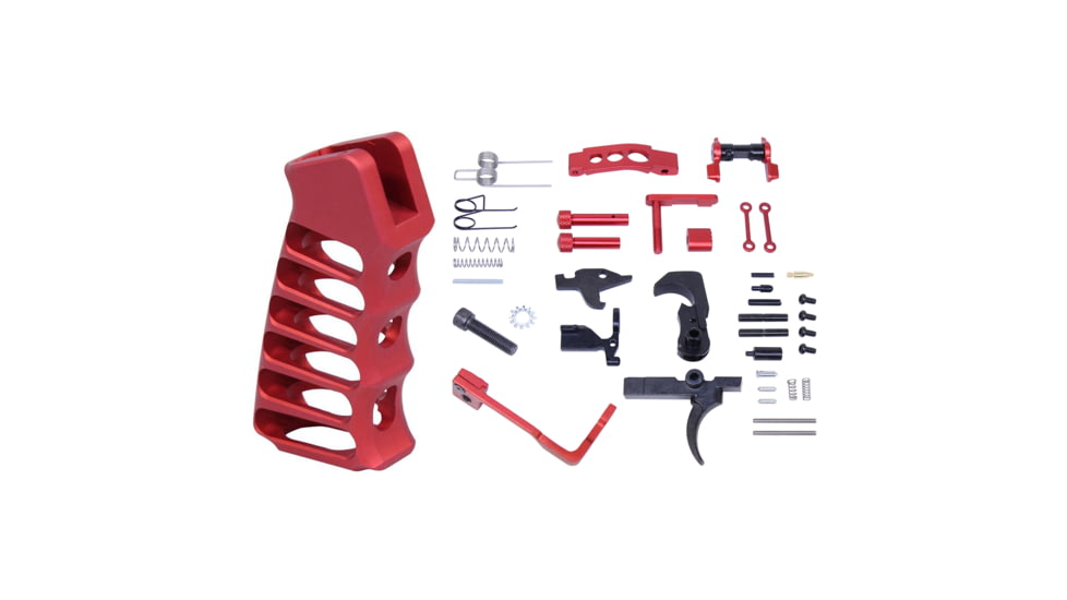 Guntec USA AR-15 Enhanced Lower Parts Kit w/ Upgrades &amp; Skeletonized Aluminum Pistol Grip