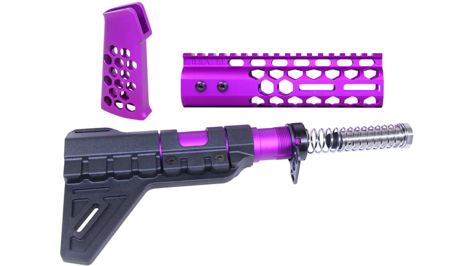 Guntec USA AR-15 Honeycomb Pistol Furniture Set w/Brace, 7 in, Anodized Purple, AR-HCP-SET-PB-PURPLE
