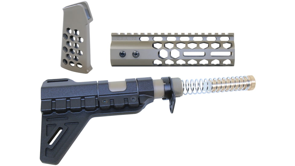 Guntec USA AR-15 Honeycomb Pistol Furniture Set w/Brace, 7 in, Cerakote Flat Dark Earth, AR-HCP-SET-PB-FDE