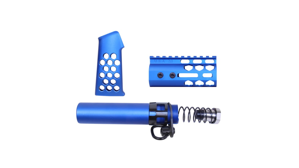 Guntec USA AR-15 Micro Honeycomb Pistol Furniture Set, Anodized Blue, MICRO-HCP-SET-BLUE
