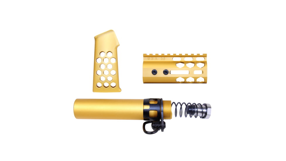 Guntec USA AR-15 Micro Honeycomb Pistol Furniture Set, Anodized Gold, MICRO-HCP-SET-GOLD