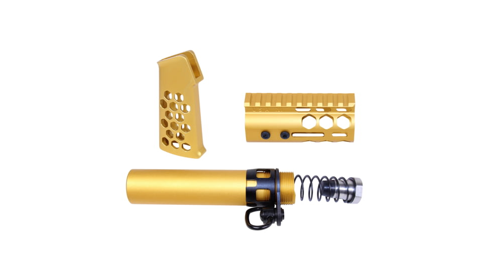 Guntec USA AR-15 Micro Honeycomb Pistol Furniture Set, Anodized Gold, MICRO-HCP-SET-GOLD