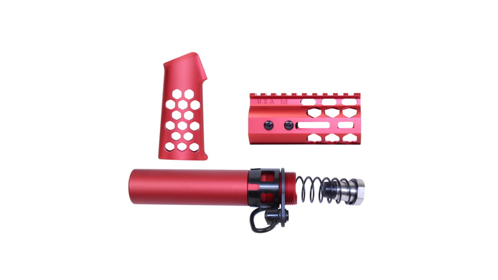 Guntec USA AR-15 Micro Honeycomb Pistol Furniture Set, Anodized Red, MICRO-HCP-SET-RED