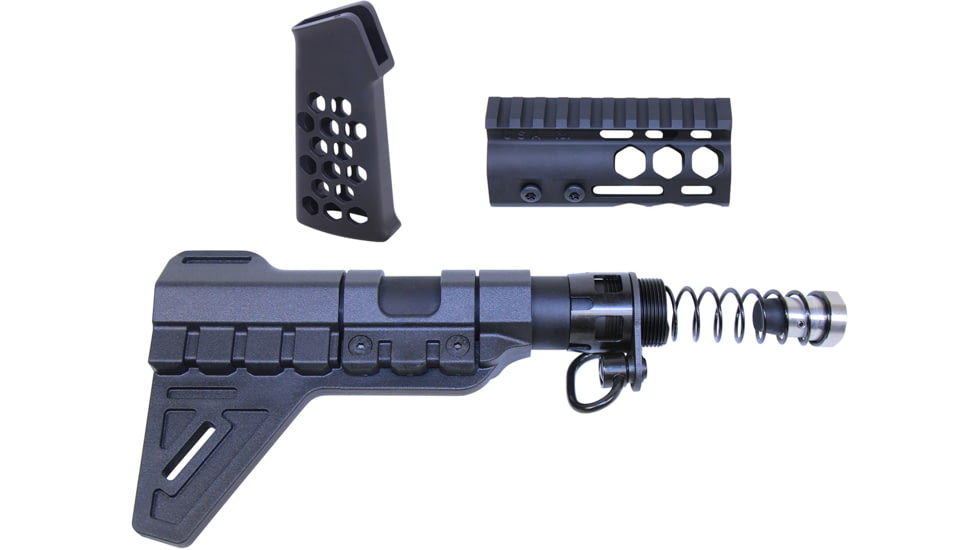 Guntec USA AR-15 Micro Honeycomb Pistol Furniture Set w/Brace, Anodized Black, MICRO-HCP-SET-PB-BLACK