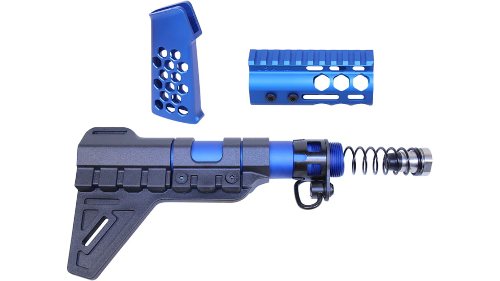Guntec USA AR-15 Micro Honeycomb Pistol Furniture Set w/Brace, Anodized Blue, MICRO-HCP-SET-PB-BLUE