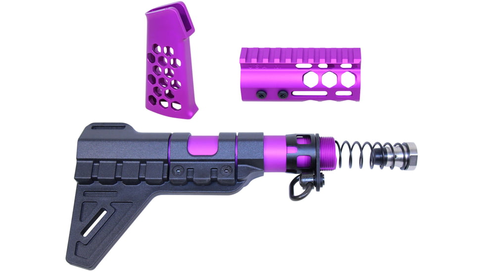 Guntec USA AR-15 Micro Honeycomb Pistol Furniture Set w/Brace, Anodized Purple, MICRO-HCP-SET-PB-PURPLE