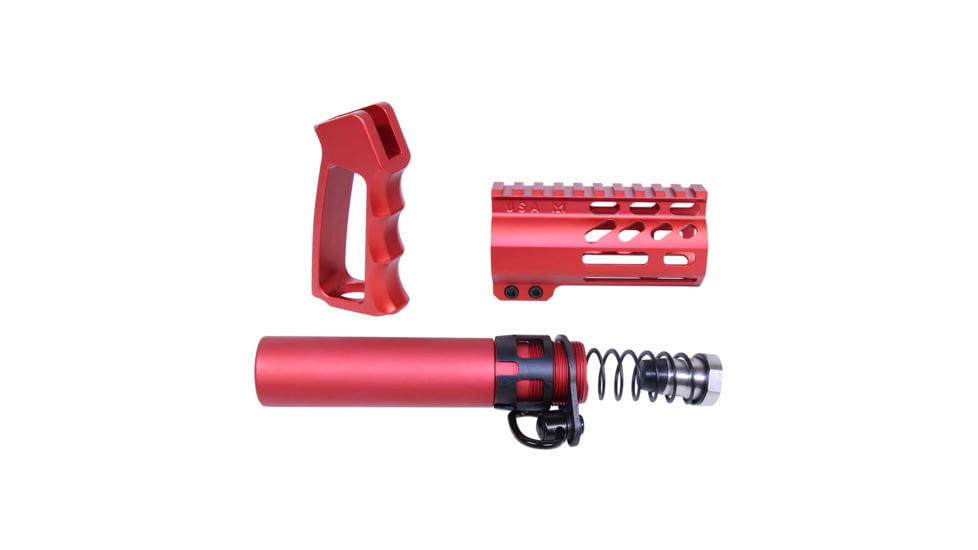 Guntec USA AR-15 Micro Pistol Furniture Set, Anodized Red, MICRO-P-SET-RED