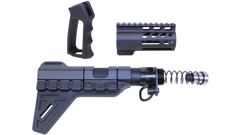 Guntec USA AR-15 Micro Pistol Furniture Set w/Brace, Anodized Black, MICRO-P-SET-PB-BLACK