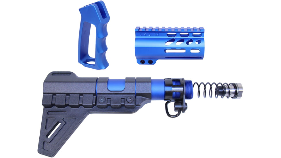 Guntec USA AR-15 Micro Pistol Furniture Set w/Brace, Anodized Blue, MICRO-P-SET-PB-BLUE
