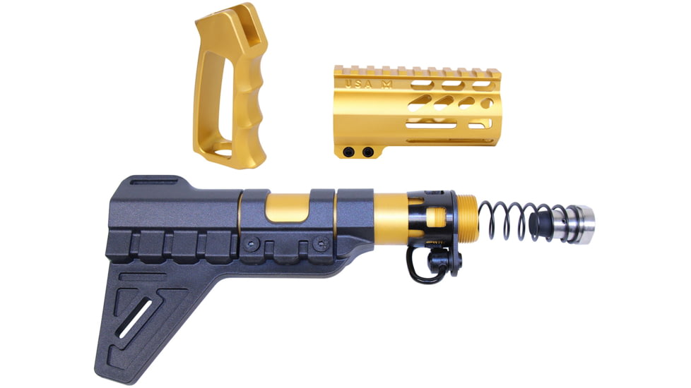 Guntec USA AR-15 Micro Pistol Furniture Set w/Brace, Anodized Gold, MICRO-P-SET-PB-GOLD