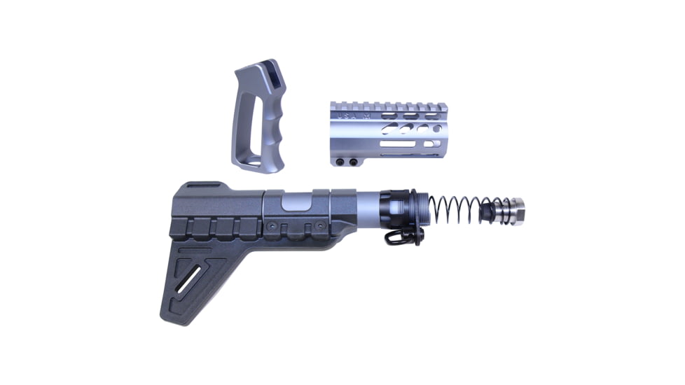 Guntec USA AR-15 Micro Pistol Furniture Set w/ Brace, Anodized Grey, MICRO-P-SET-PB-GREY